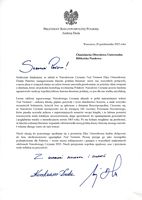 Листа-подяку від Президента Республіки Польща Анджея Дуди 